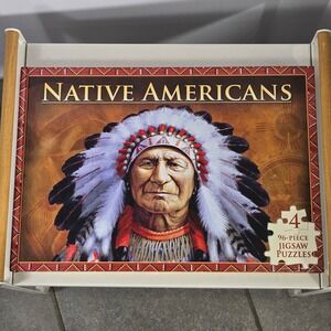 Native Americans 96 Piece Jigsaw Puzzle Set 4 Puzzles Vintage Artwork
